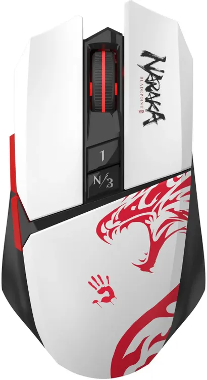 Мышь игровая A4Tech Bloody R36 ULTRA NARAKA; USB + 2.4 Ггц; оптический; 100-12000 dpi; 7 кнопок; колесо-кнопка; встроенный аккумулятор; белый + рисуно