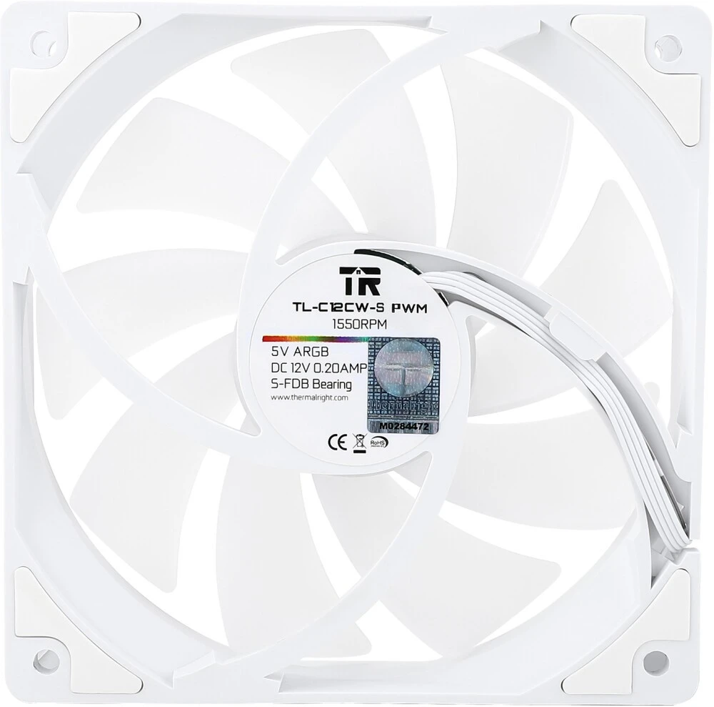 Вентилятор 120 мм Thermalright TL-C12CW-S***; 4-pin(PWM)+3-pin(ARGB); 1550 об/мин; 25,6 дБ; пластик; ARGB