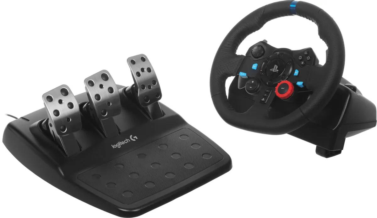 Руль Logitech G29 (941-000142); проводной; PC, PS4 / PS5; 14 кнопок, 3 педали, подрулевые переключатели, отделка руля кожей, обратная связь