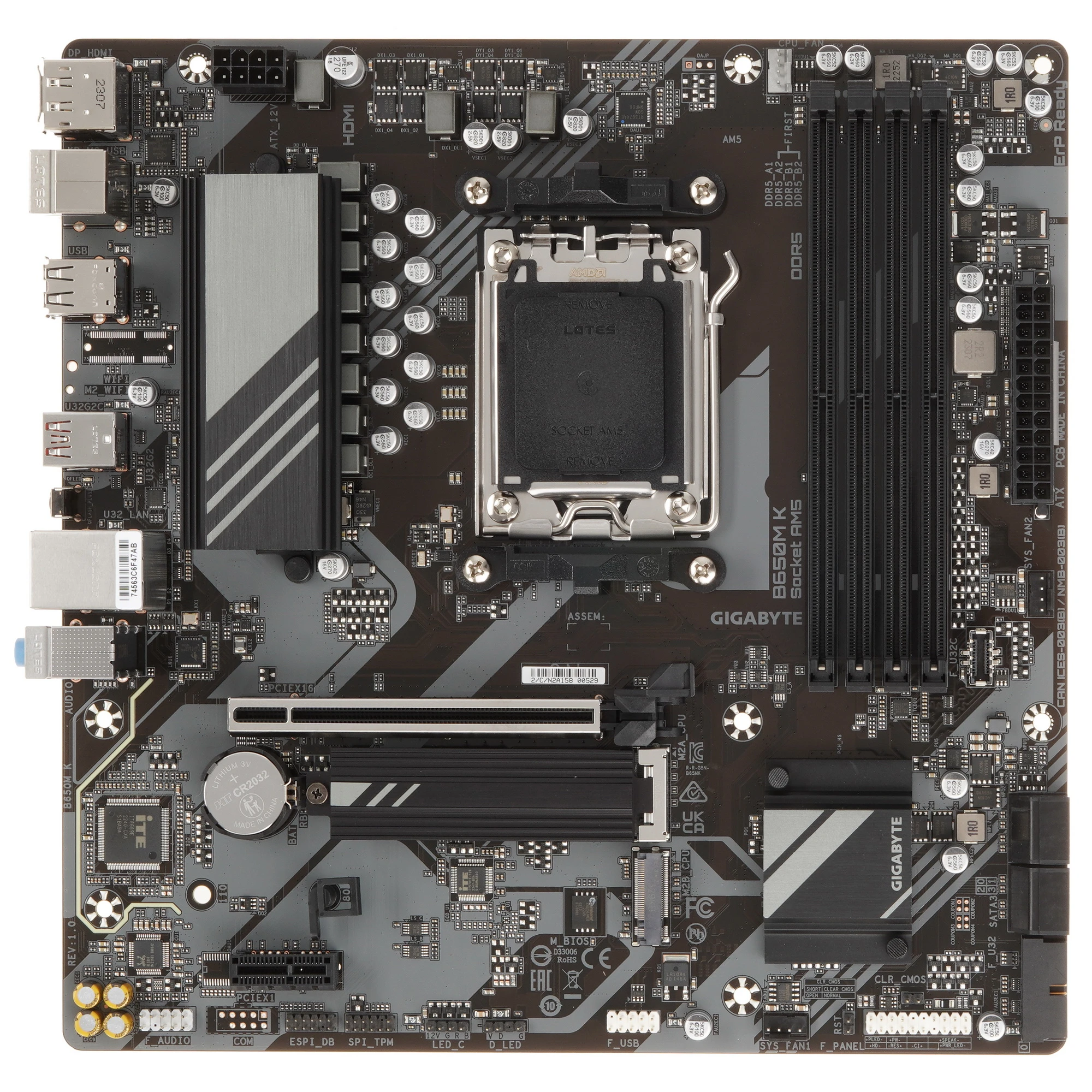 Материнская плата Gigabyte B650M K; Socket AM5; mATX; AMD B650; 4хDDR5(8000); 1xPCI-E x16; 1xPCI-E x1; 1xHDMI; 1xDP; 4xSATA 6Gb/s; 7.1 Audio; 2.5GbE