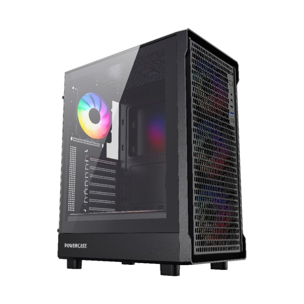 Корпус Powercase Mistral PA5B FRGB Black (CMOAB-L4); ATX; Midi-Tower; без БП; сталь; 2x3.5" int.; 4 x 120 мм; 1xUSB 2.0/1xUSB 3.0/Mic/Aud; чёрный