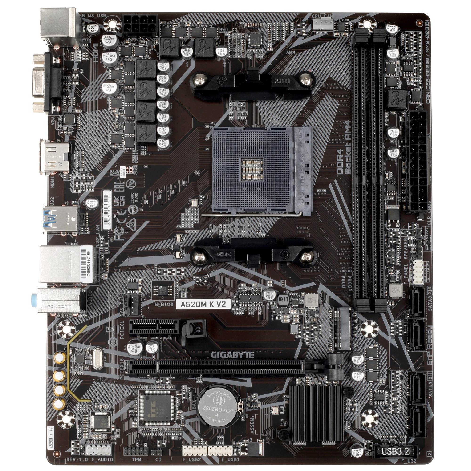 Материнская плата Gigabyte A520M K V2; Socket AM4; mATX; AMD A520; 2хDDR4(5100); 1xPCI-E x16; 1xPCI-E x1; 1xD-Sub; 1xHDMI; 4(SATA 6Gb/s); Realtek 7.1