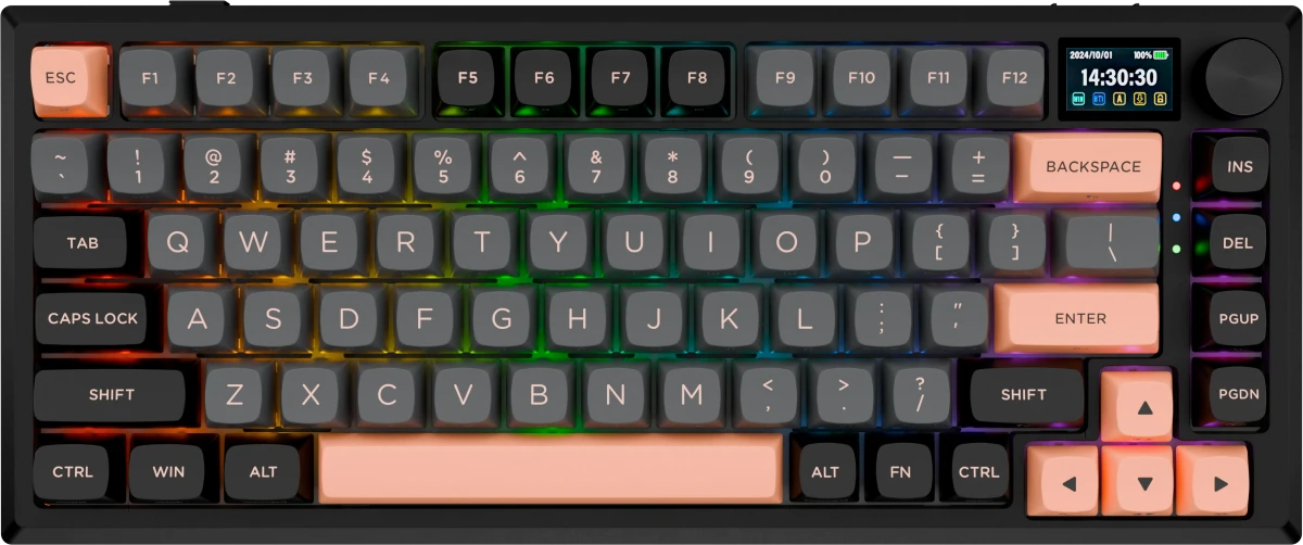 Клавиатура игровая Redragon Eclipse Pro Black (72708); USB + (BT/2.4 Ггц); механическая; 83 клавиш; Hot Swap; 12 (+FN); экран; RGB подсветка; встроенн