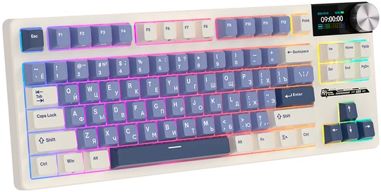 Клавиатура проводная Royal Kludge RK S85 Horizon Blue (switch RK Cloud); USB + (Bluetooth/2.4 Ггц); механическая; 85 клавиш; Hot-swap; USB хаб; экран;