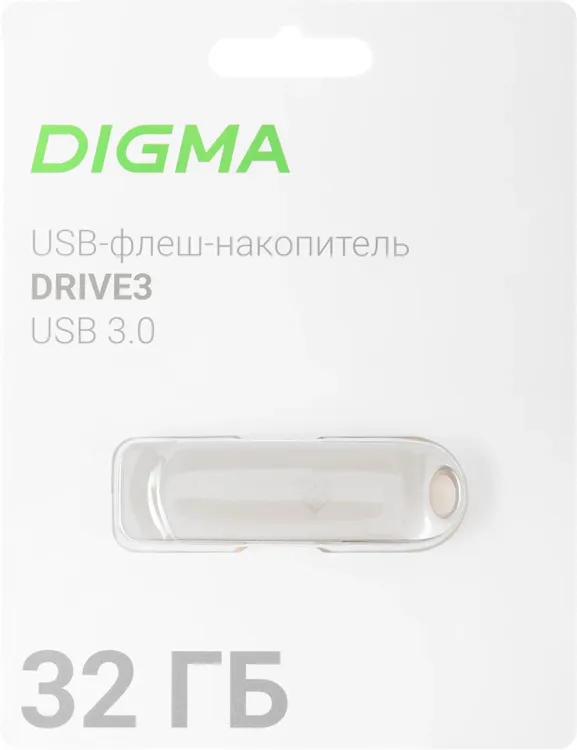 Накопитель USB-флэш 32 ГБ Digma DRIVE3 (DGFUM032A30SR); USB 3.0; ротатор; металлический корпуc; серебристый