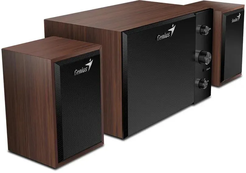 Акустическая система 2.1 Genius SW-2.1 350 Wood (31730037400***); 15 Вт; 130 - 20000 Гц; MDF; MDF; регулятор на передней панели сабвуфера; сеть 220В;