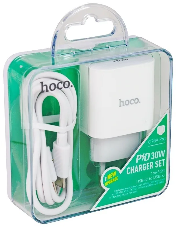Зарядное устройство Hoco C76A Pro Type-C White (C76A Pro Type-C White), 30 Вт, 5А, 1xType-C, 78 г, Кабель в комплекте Type-C, белый