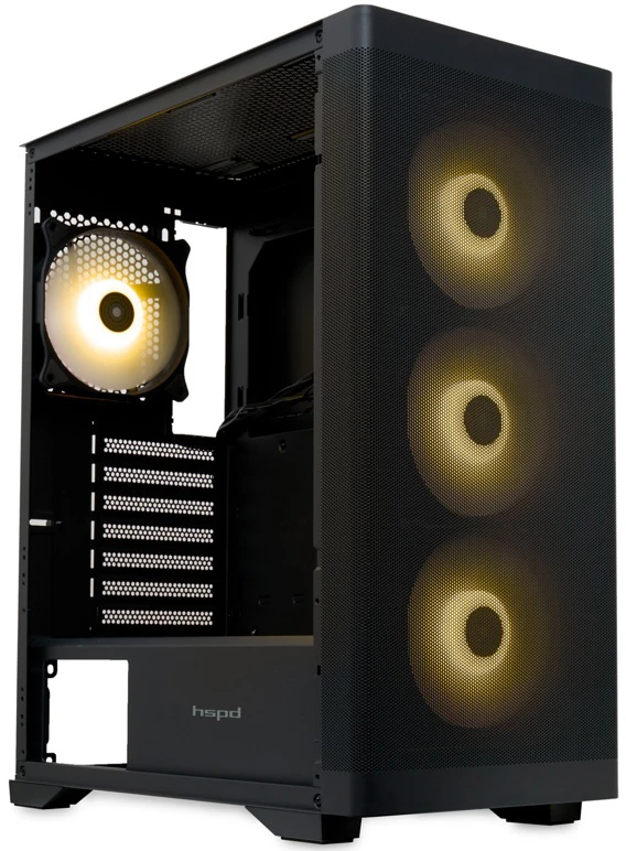 Корпус HSPD M520 (M520-TGBK-ARGB); ATX; Midi-Tower; без БП; 4x120мм; 2xUSB 3.X, 1xUSB 3.X Type-C,1x jack 3.5 mm Mic/Aud; чёрный