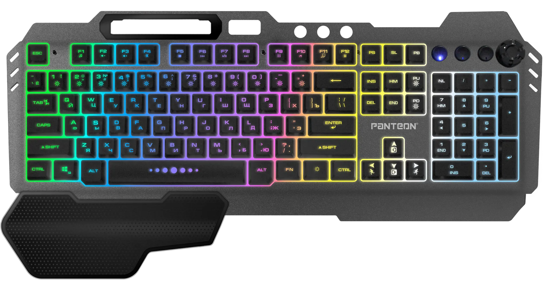 Клавиатура игровая Jet.A PANTEON M401S Black***; USB; мембранная; 104 + 4 клавиш; 12 (+FN); подсветка RGB; ENG\RUS; чёрный