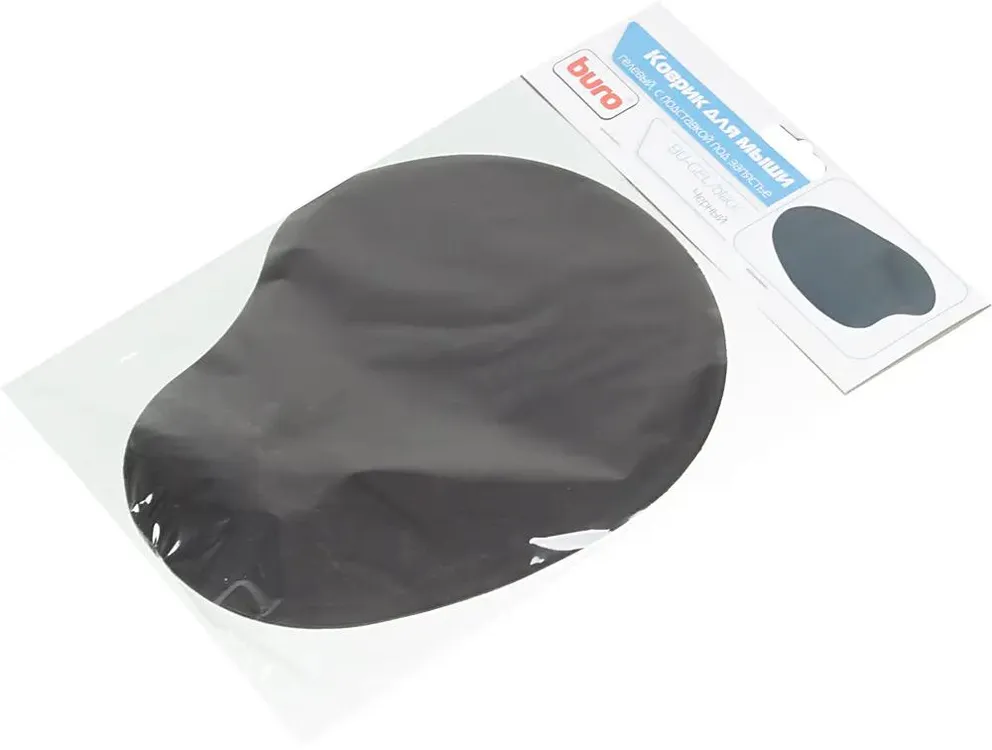 Коврик для мыши Buro BU-GEL (BU-GEL/BLACK); ткань + резиновая основа; 225 x 190 x 2 мм; гелевый с подставкой под запястье; черный