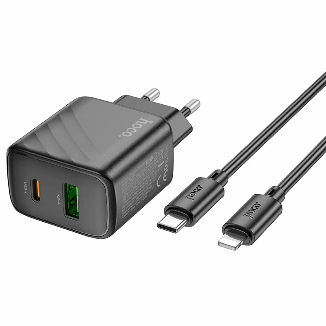 Зарядное устройство Hoco CS23A; 2 USB порта (Type-A+Type-C) 3A; 30 Вт; QC3.0, PD30W; черный