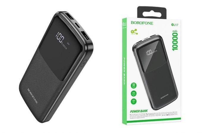 Внешний аккумулятор 10 000 мА/ч; Borofone BJ17 ; 2.1А; 10 Вт*; Кабель в комплекте Type-C; черный