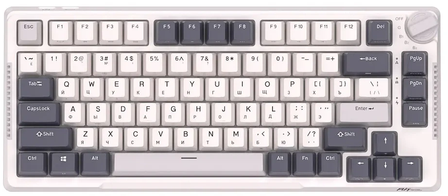 Клавиатура проводная Royal Kludge RK-H81 White/Green (Sky Cyan switch); USB + (Bluetooth/2.4 Ггц); механическая; 81 клавиш; Hot-swap; USB хаб; отсоеди