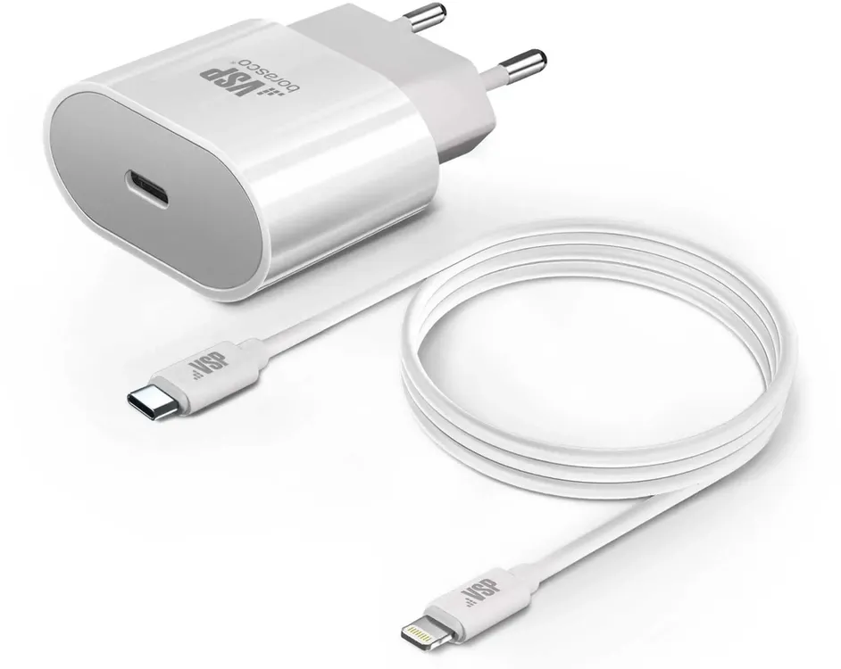 Зарядное устройство BoraSCO 20W; type-C + кабель Lightning; 20Вт; белый