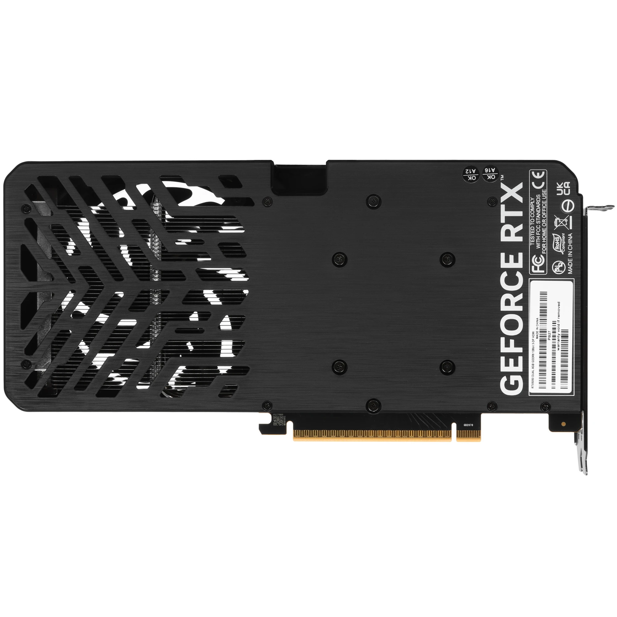 Видеокарта Nvidia GeForce RTX 5050 8 ГБ GDDR6 Palit Dual (NE65050019P1-GB2070D); 2317-2572 МГц; 20 ГГц; 128 бит; 1xHDMI;3xDP; кулер; 2-slot; RET