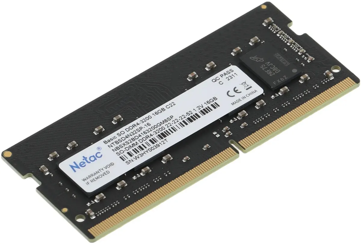 Модуль памяти SODIMM DDR4 16 ГБ Netac Basic (NTBSD4N32SP-16); 25600 MБ/с; 3200 МГц; RET