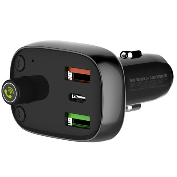 Автомобильная зарядка LDNIO C704QM; 3 USB порта (Type-A+Type-C) 3A; 36 Вт; FM-трансмиттер + кабель micro-USB; черный