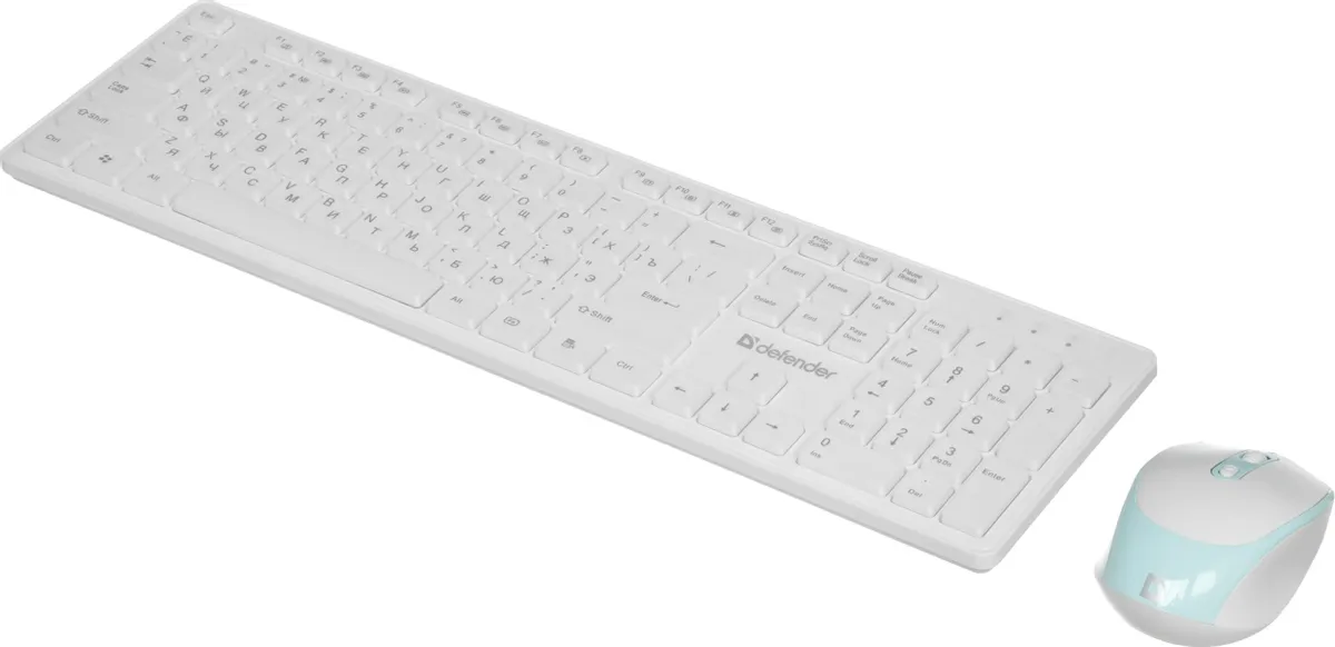 Комплект Defender AUCKLAND C-987 (45987***); беспроводной; USB; мембранная; оптическая; 800/1200/1600 dpi; 1xAA/1xAA; мультимедийный; белый