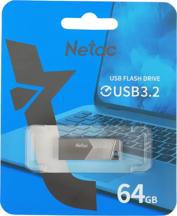 Накопитель USB-флэш 64 ГБ Netac UM1 (NT03UM1N-064G-32PN***); USB 3.0; моноблок; металлический корпус; серебристый