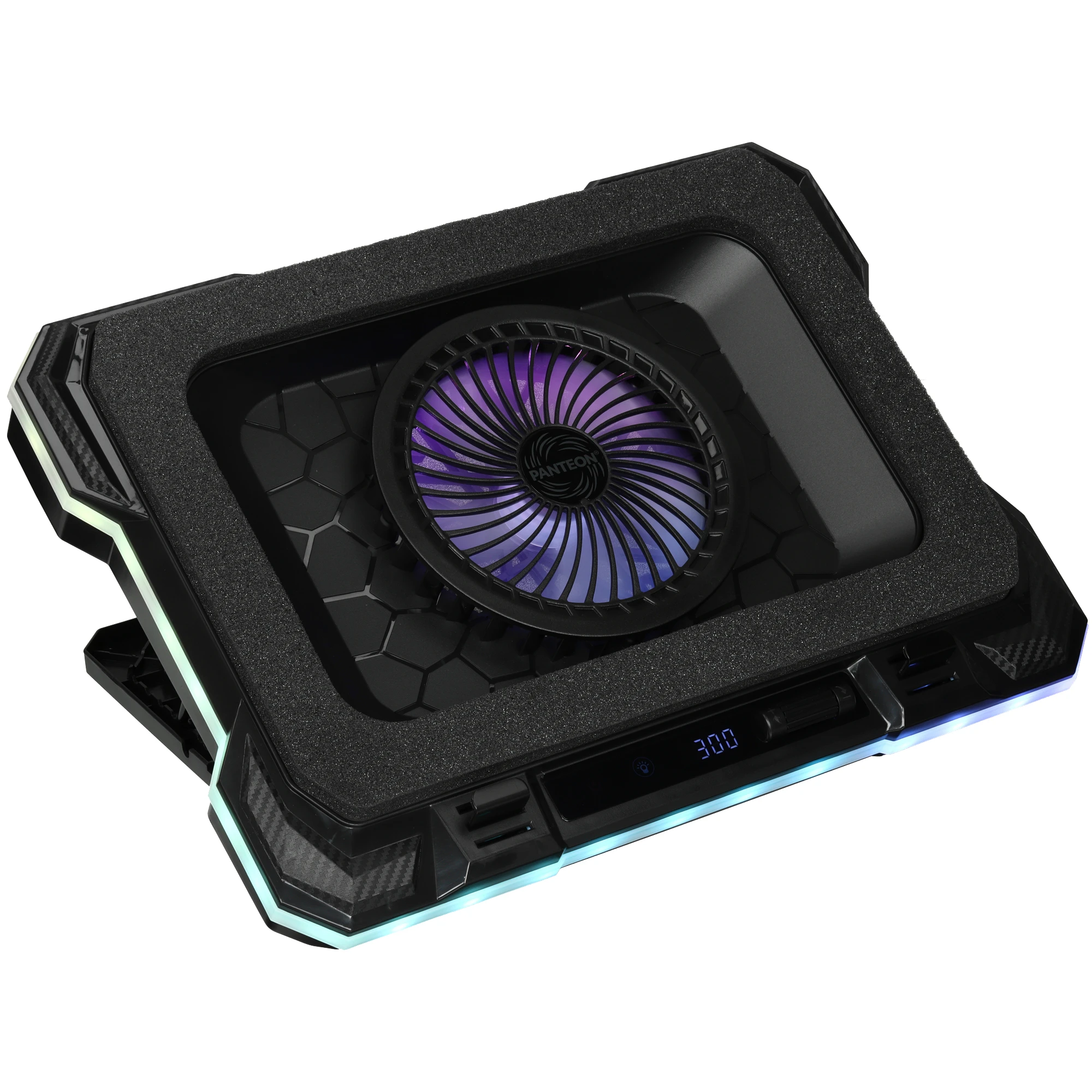 Система охлаждения для ноутбука 19" Jet.A PANTEON CP-191L RGB Black; пластик + металл; 1x140 мм; USB; 428 х 316 х 58 мм; чёрный