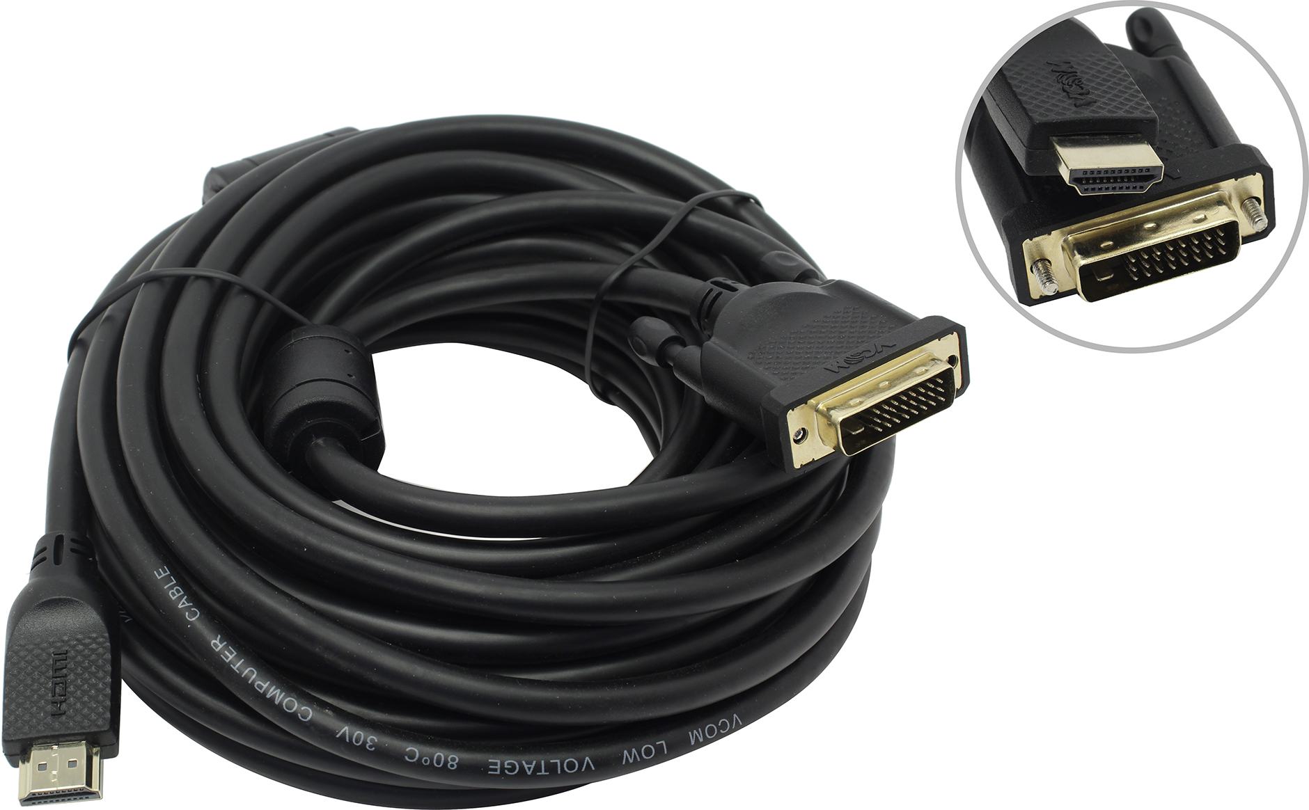 Кабель HDMI -> DVI-D VCOM (CG484GD-10M); позолоченные коннекторы; 10.0 м