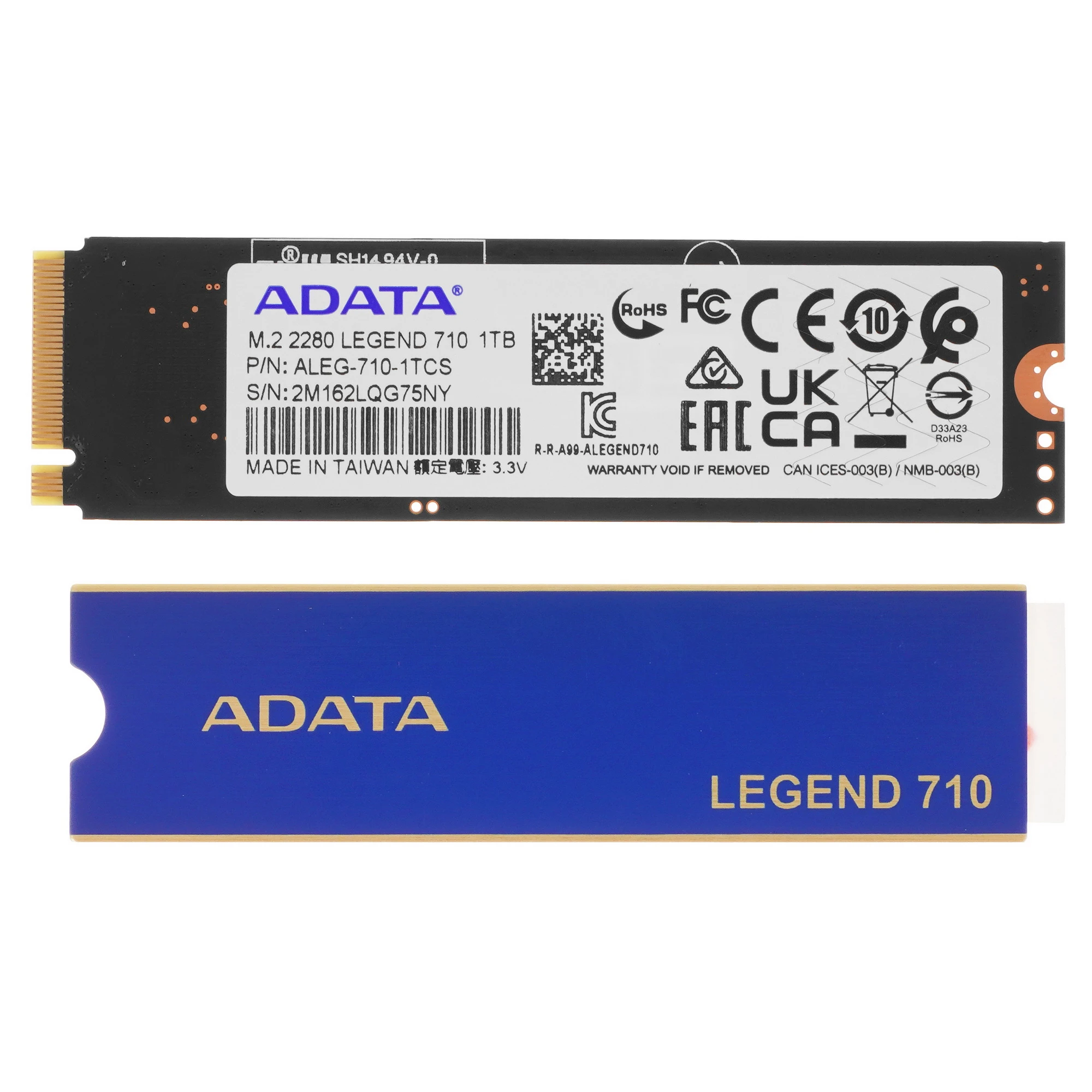 Накопитель SSD 1 ТБ A-Data LEGEND 710 (ALEG-710-1TCS***); M.2 (2280); 2400Мб/с - 1800Mб/с; 3D NAND