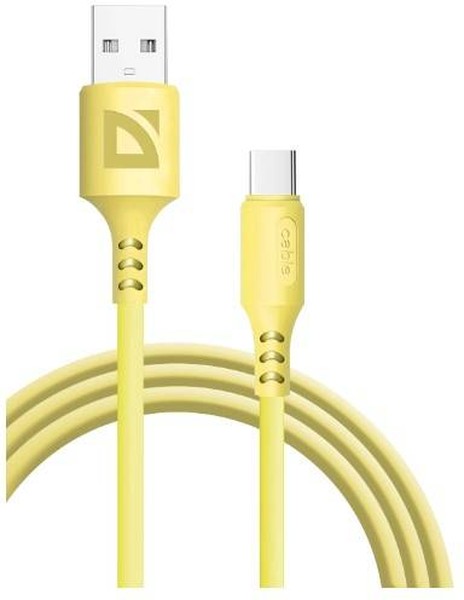 Кабель USB 2.0 AM/Type-C Defender F207 TypeC Yellow (87106YEL); силиконовая оплетка; 2.4A; 1,0 м; желтый
