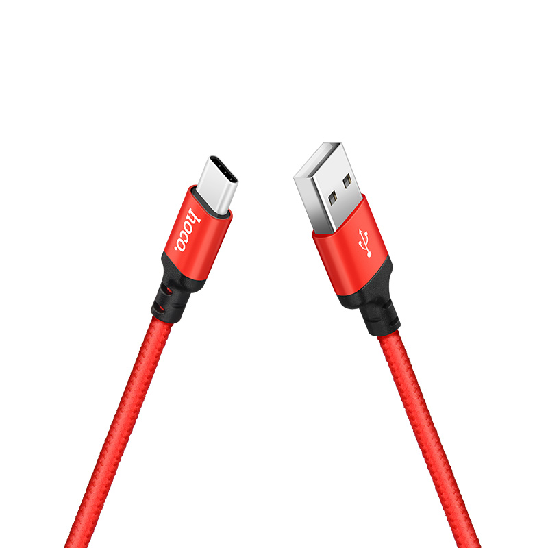 Кабель USB->Type-C Hoco X14 Times ; 3A; 1,0 м; нейлоновая оплетка; красный