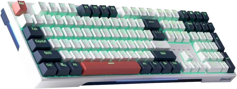 Клавиатура игровая Redragon WHISPER (71964***); USB; механическая; 108 клавиш; 12 (+FN); подсветка RGB; ENG\RUS; белый + синий