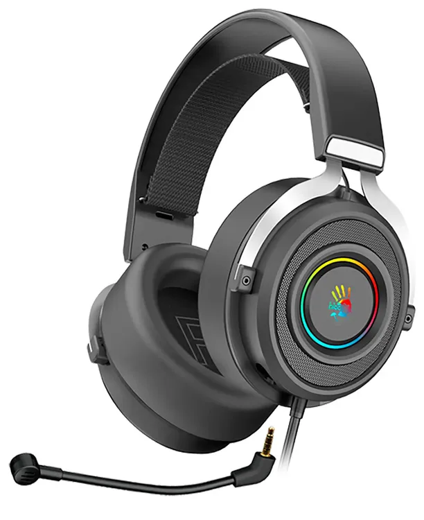 Гарнитура игровая A4Tech Bloody G535P (G535P 4PIN+USB/BLACK+SILVER***); оголовье; 20 - 20 000 Гц; 16 Ом; 2 м; микрофон; регулятор громкости; 3,5 мм (m