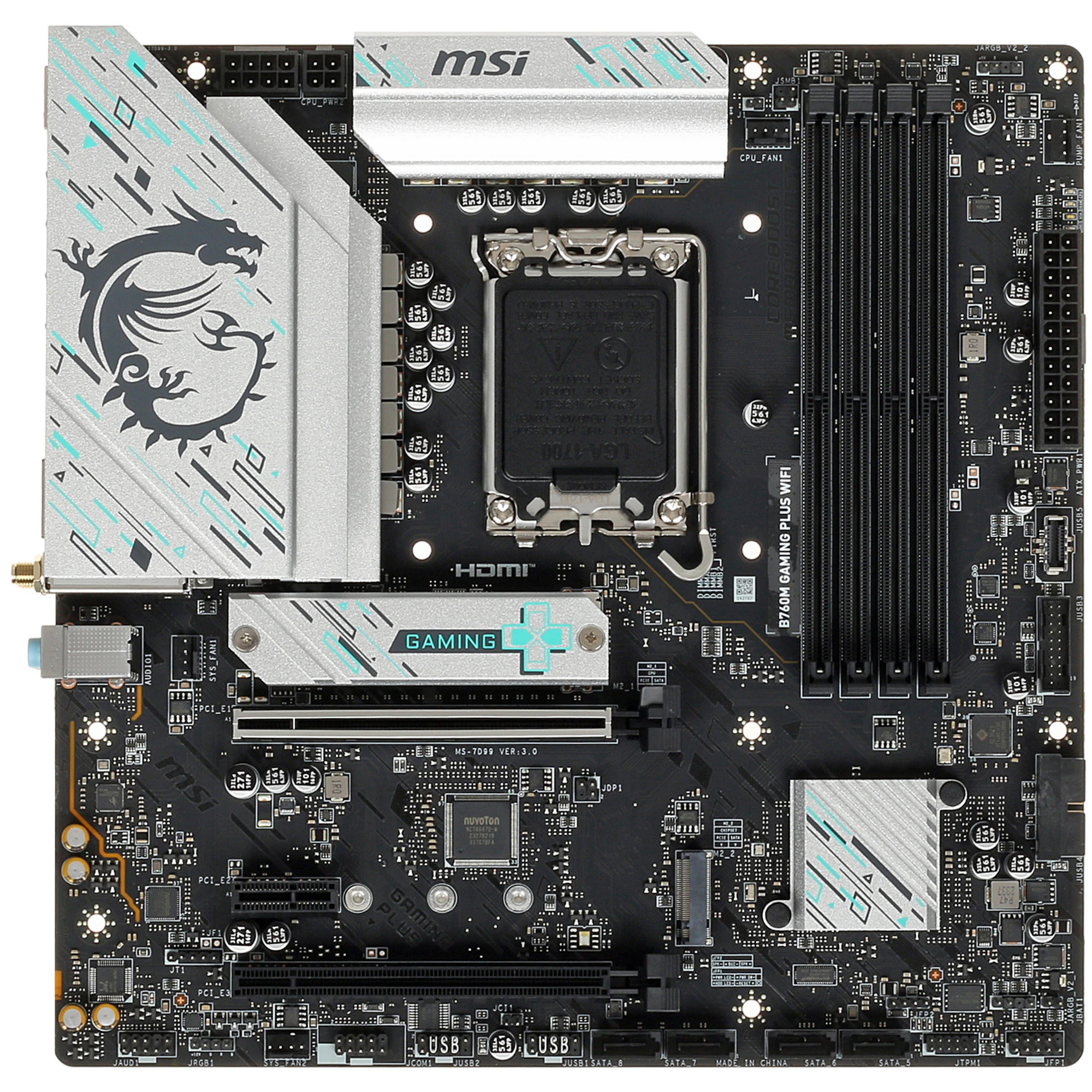 Материнская плата MSI B760M GAMING PLUS WIFI***; Socket 1700; mATX; Intel B760; 4хDDR5(6800); 2xPCI-E x16; 1 x PCI-E x1; HDMI; 2xDisplayPort; 4(SATA 6