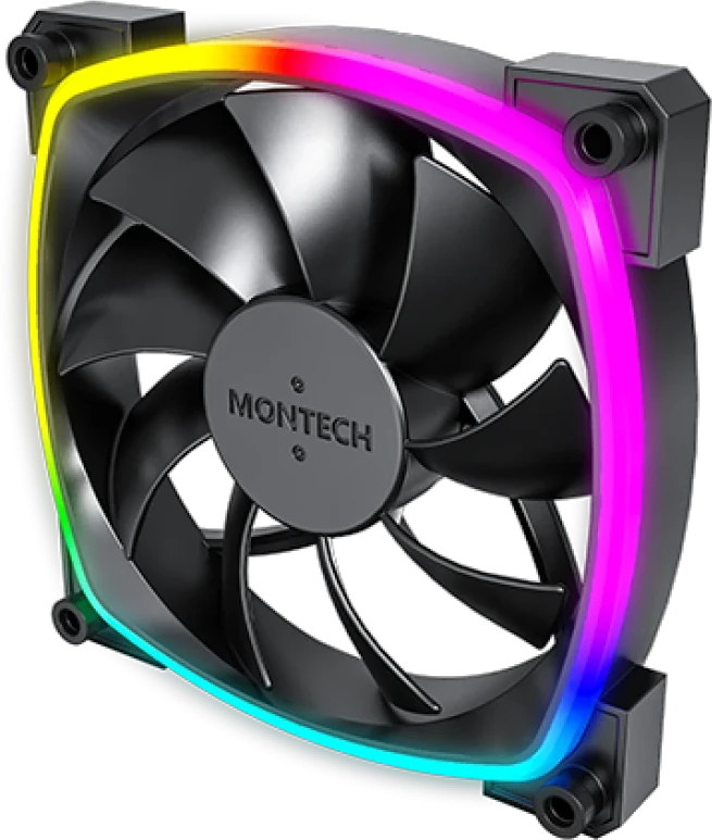 Вентилятор 120 мм MONTECH комплкект AX120 Black (AX120B3P); 4-pin(PWM)+3-pin(ARGB); 800-1600 об/мин; 59 CFM; 27 дБ; подсветка