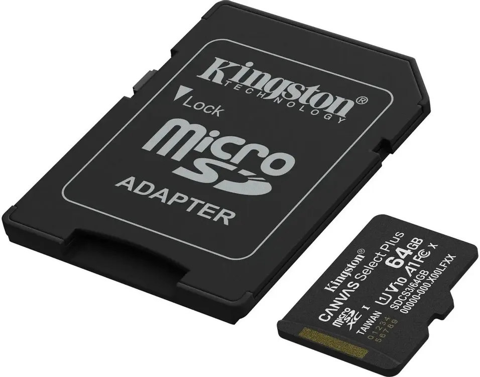 Карта памяти 64 ГБ Kingston Canvas Select Plus (SDCS3/64GB); micro SDXC UHS-I U1 A1 V10; Class 10; адаптер SD