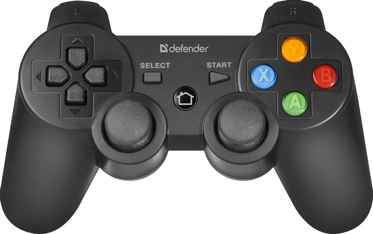 Геймпад беспроводной (bluetooth)/проводной Defender CRUSHER (64290***); PS3, PC, Android; 17 кнопок; 2 мини-джойстика; обратная связь; USB, Li-Ion акк