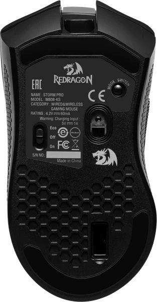 Мышь игровая Redragon Storm Pro (78127); USB + 2.4 Ггц; оптический; 16000 dpi; 8; колесо-кнопка; Li-pol аккумулятор, 700 мА*ч; RGB подсветка; чёрный