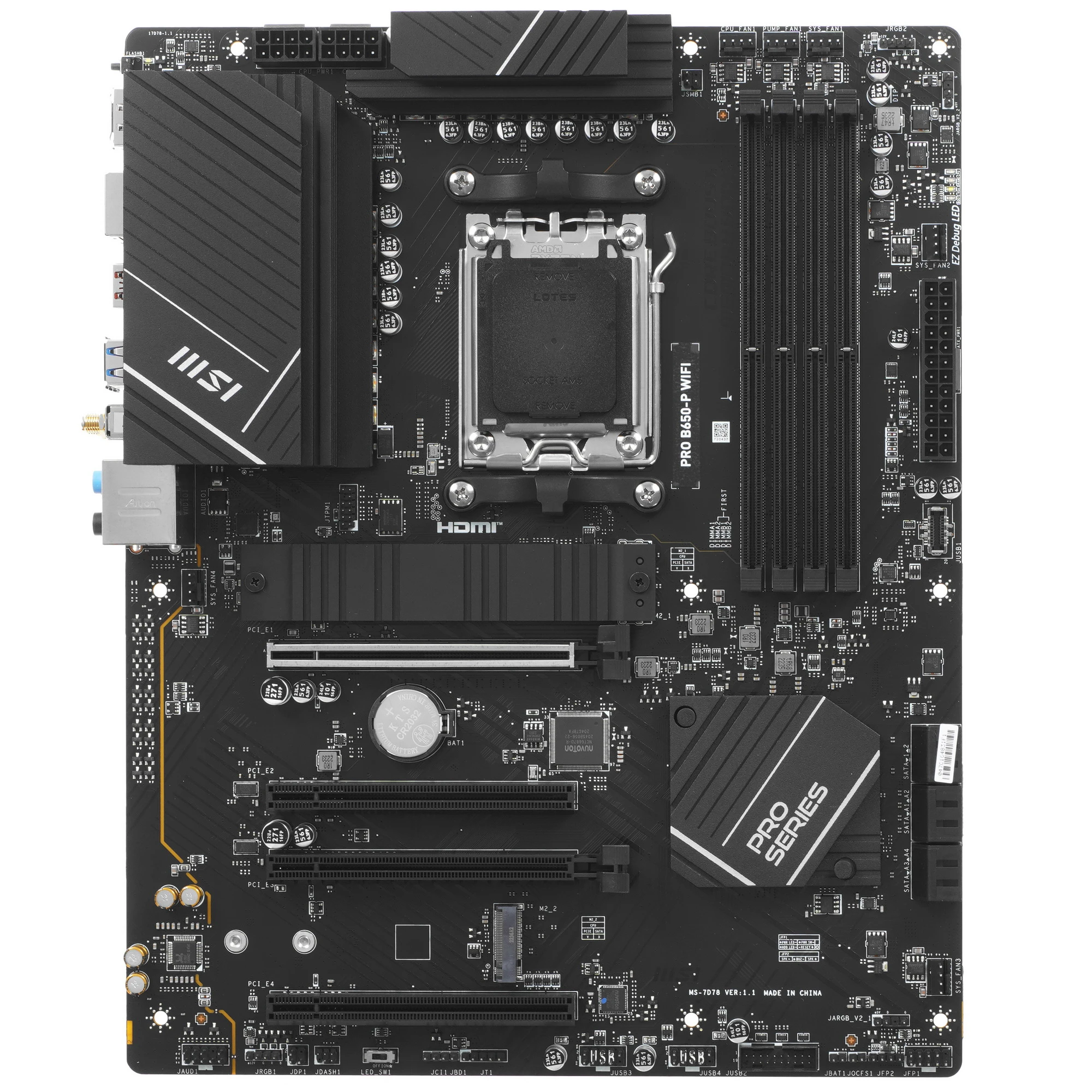 Материнская плата MSI B650-P WIFI (PRO B650-P WIFI); Socket AM5; ATX; AMD B650; 4хDDR5(7200); 4xPCI-E x16; 1xHDMI; 1xDP; 6xSATA 6Gb/s; Audio 8 ch; 2.5