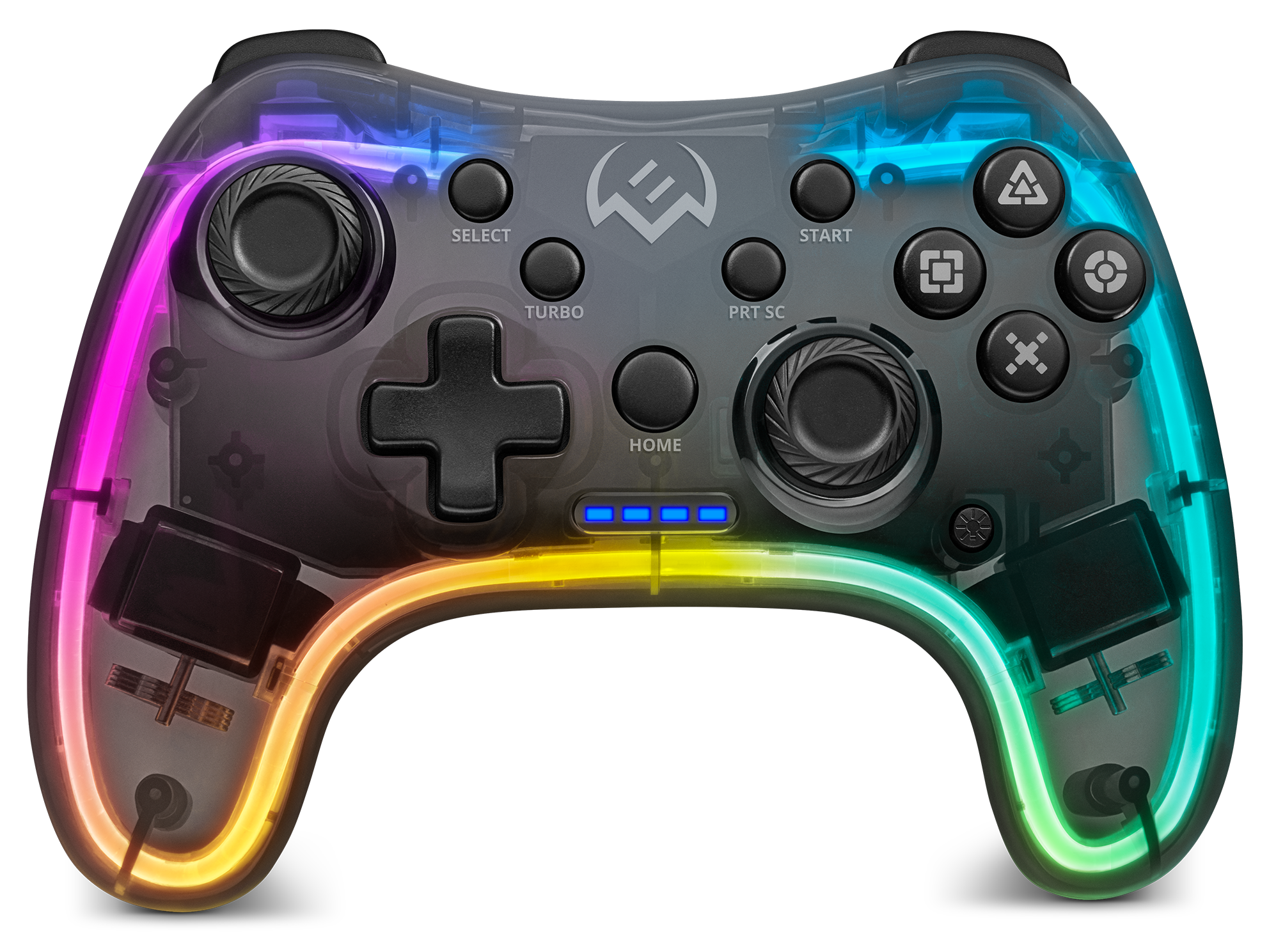Геймпад беспроводной Sven GC-5050 (SV-016029); PS3/4, PC, Android; обратная связь; 14 кнопок; 2 мини-джойстика; виброотдача; RGB-подсветка; прозрачный