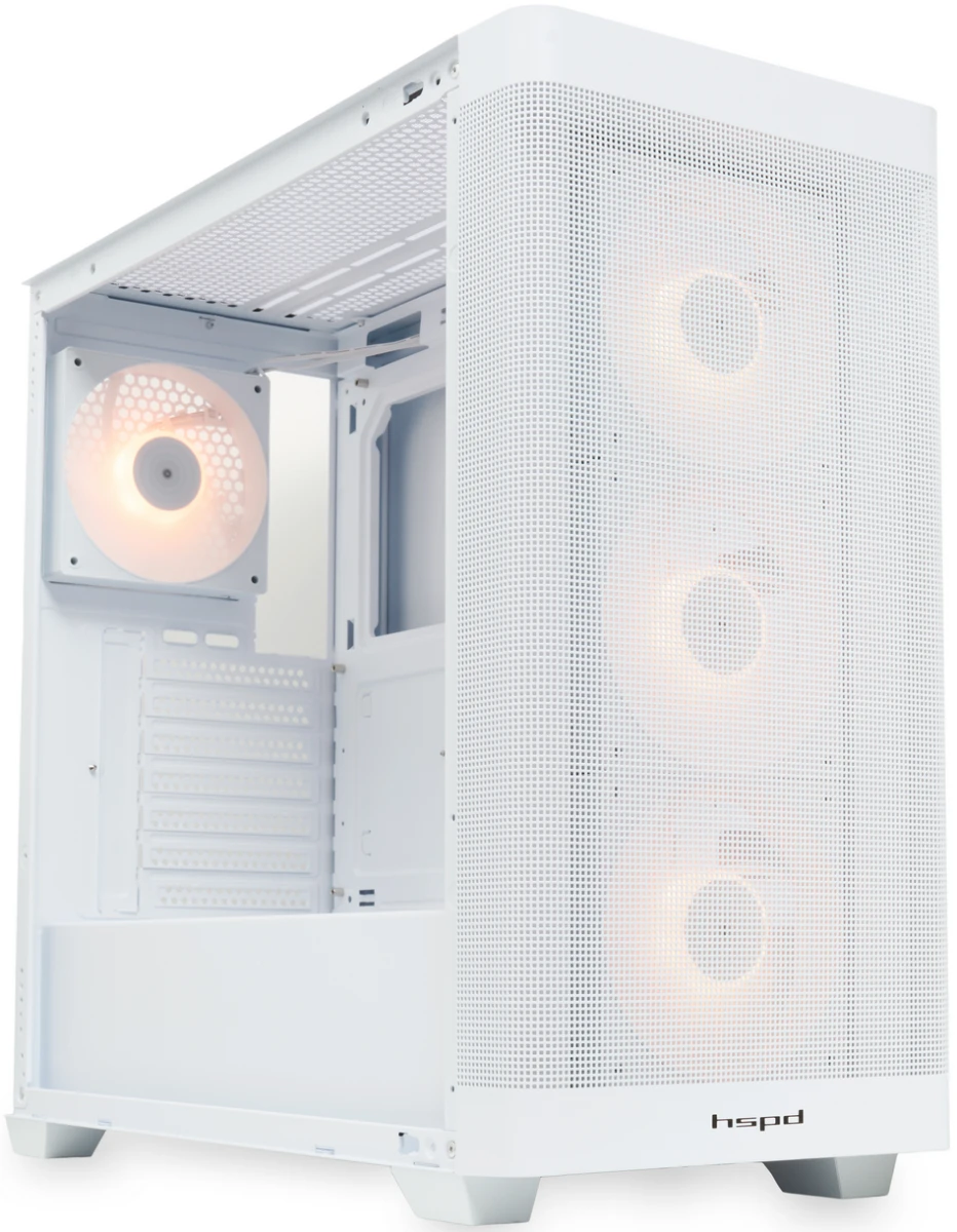 Корпус HSPD M740 (M740-TGWH-ARGB); E-ATX; Midi-Tower; без БП; 4 x 120 мм; 1xUSB 3.0, 1xUSB 3.X Type C, 2x jack 3.5 mm Mic/Aud; белый