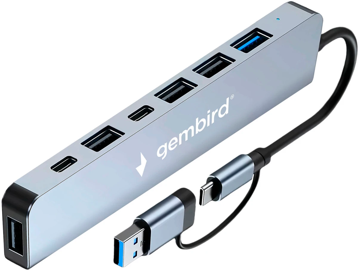 Концентратор USB внешний Gembird UHB-C445 (22894); USB Type A/Type-C; 1xUSB 3.0; 4xUSB 2.0; 1xType-C; 0.2 м; серый