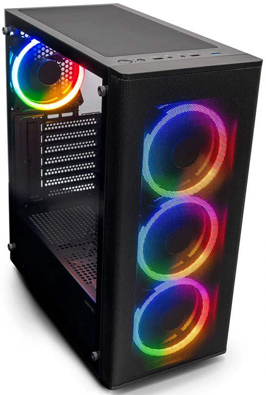 Корпус XASTRA A300M 4FRGB Black (A300M-4FG12A-C6); mATX; Mini-Tower; без БП; сталь; 2x3.5" int.; 4 x 120 мм; 2xUSB 2.0/1xUSB 3.0/2xMic/Aud; чёрный