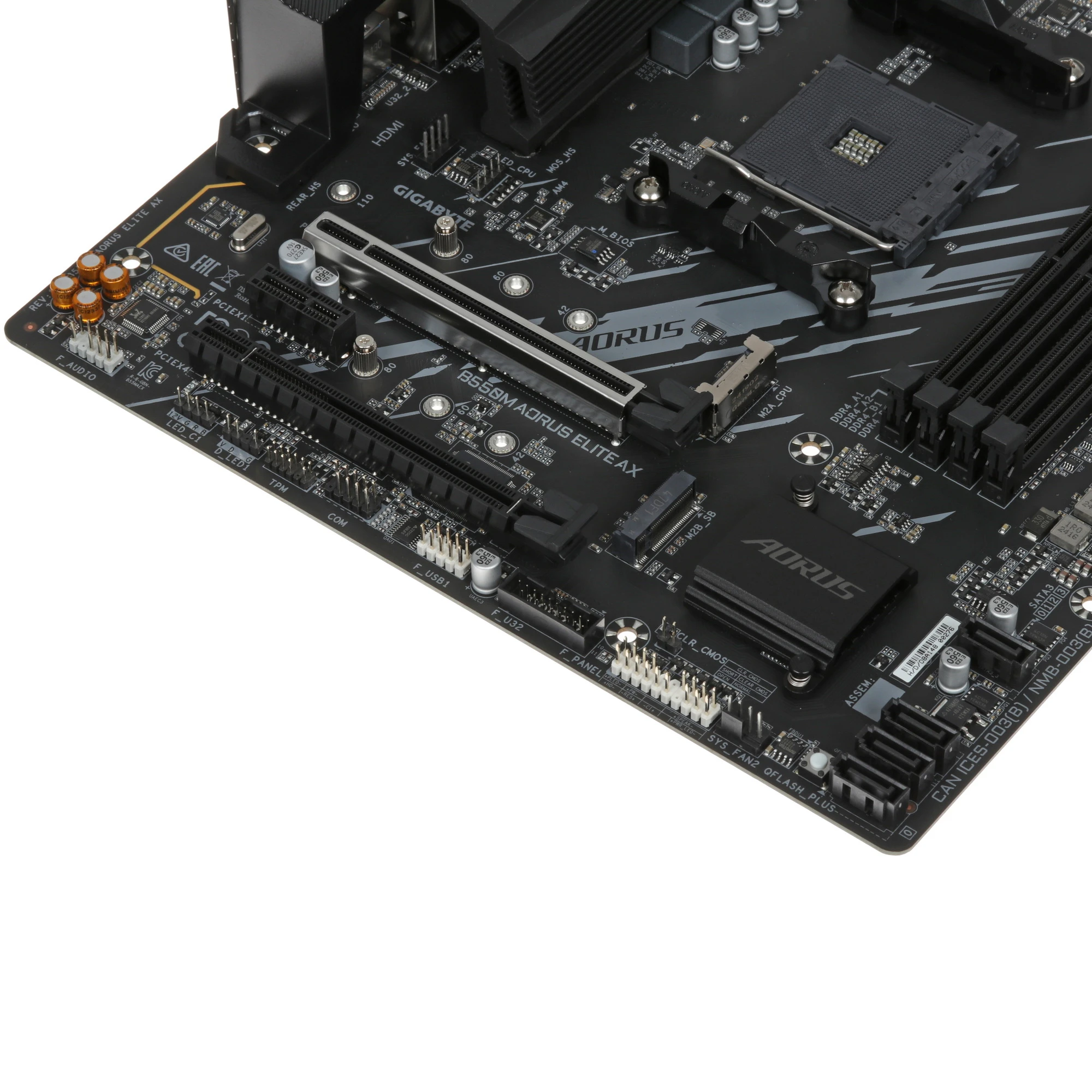 Материнская плата Gigabyte B550M AORUS ELITE AX; Socket AM4; mATX; AMD B550; 4хDDR4(4733); 2xPCI-E x16; 1xPCI-E x1; 1xDVI; 1xHDMI; 4(SATA 6Gb/s); 7.1