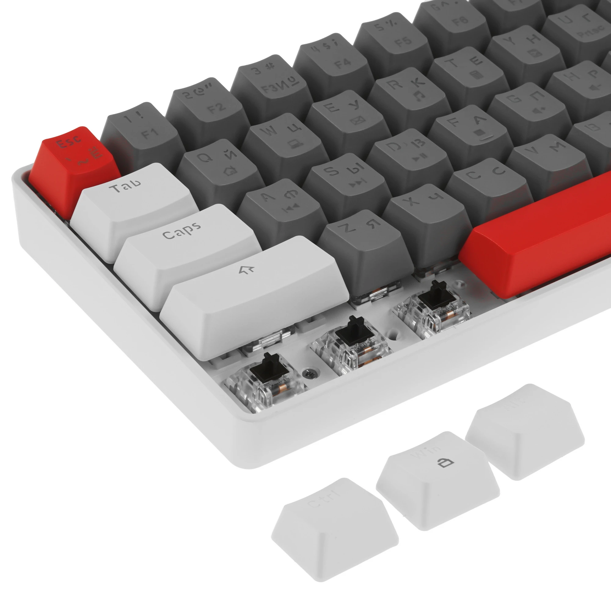 Клавиатура игровая Jet.A PANTEON T3 BS HS RB Black-Grey (40); USB; механическая; 61 клавиш; 12 (+FN); LED подсветка; съемный кабель; черный + серый