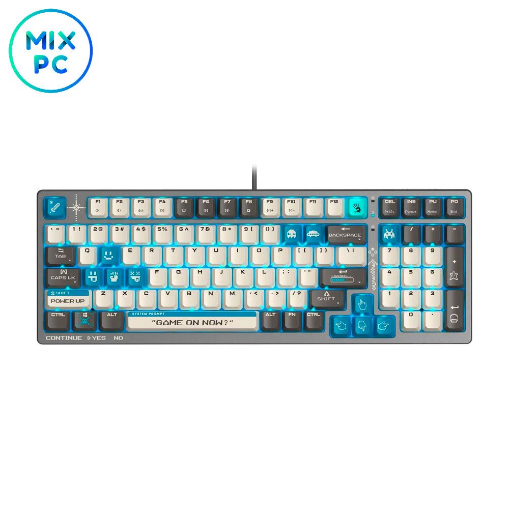 Клавиатура игровая A4Tech Bloody S98 Pixels (S98 Pixels Blue); USB; механическая (BLMS Red Plus); 98 клавиш; 12 (+FN); RGB подсветка; ENG\RUS; серый +