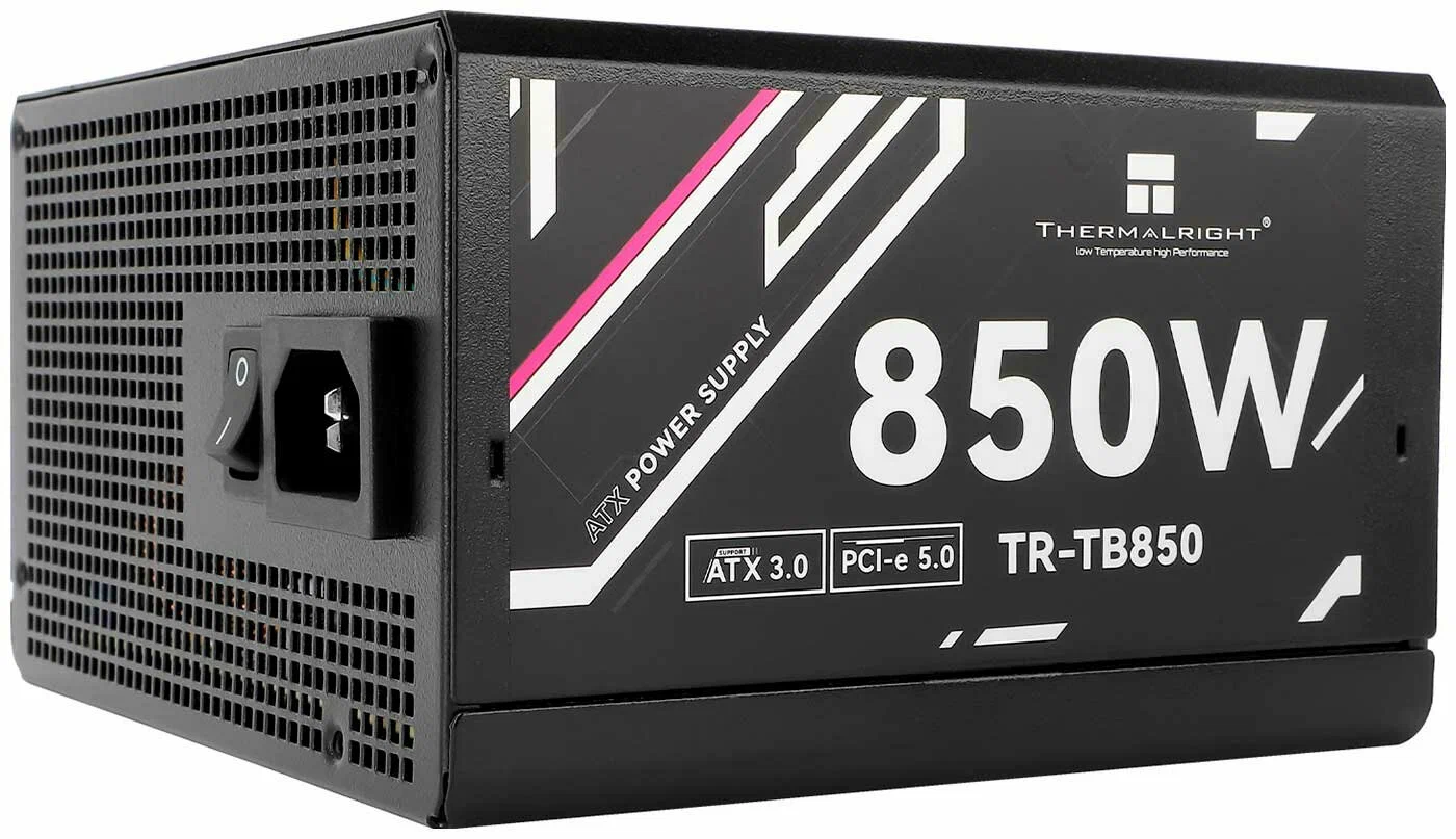 Блок питания 850 Вт Thermalright 12VHPWR (TR-TB850); 1x24 pin; 2x8(4+4) pin; 6xSata; 3xMolex; 3x6+2-pin PCI-E; 80+ Bronze; APFC; отстегивающиеся кабел