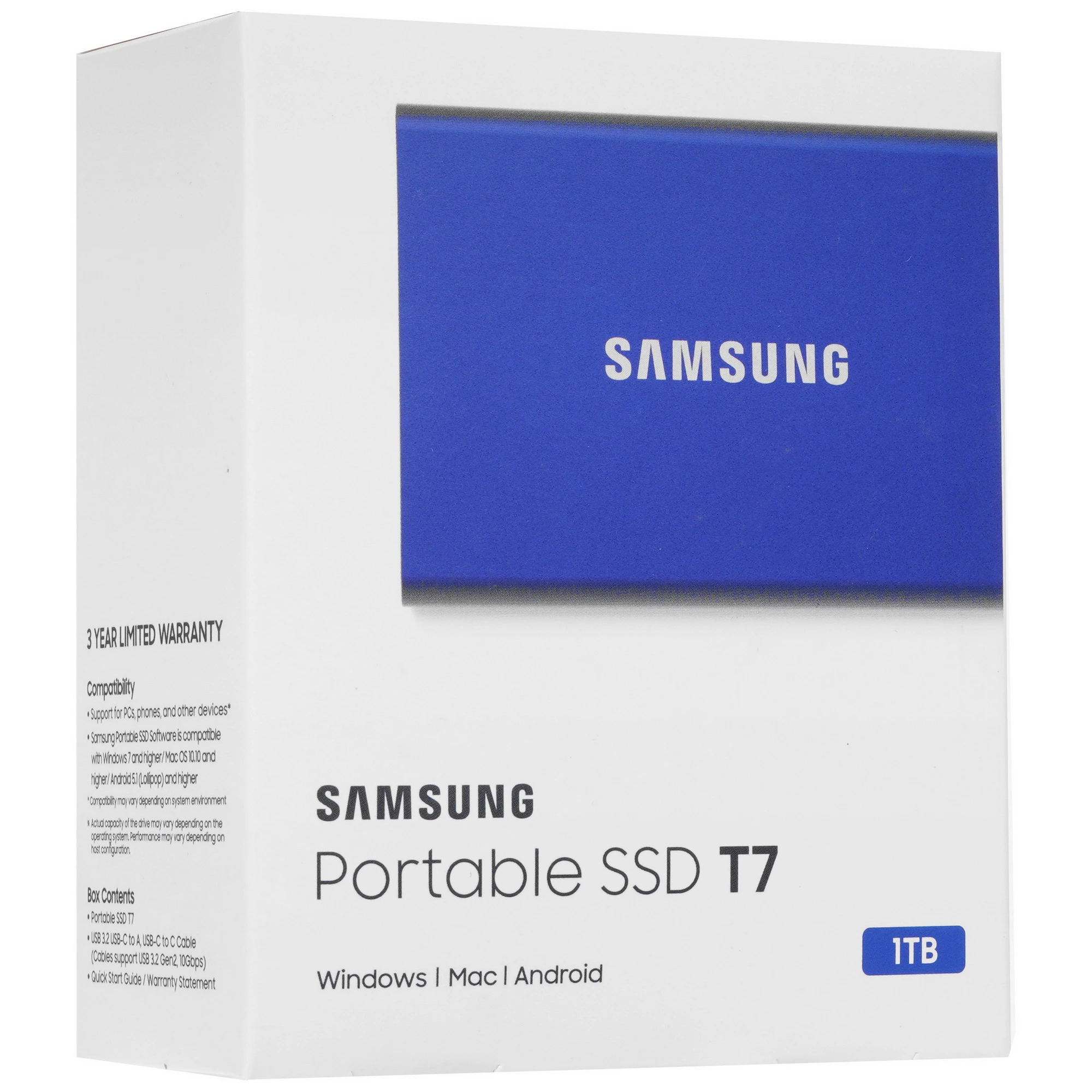 Внешний SSD 1 ТБ Samsung T7 (MU-PC1T0H/WW***); USB 3.2 Type C; синий