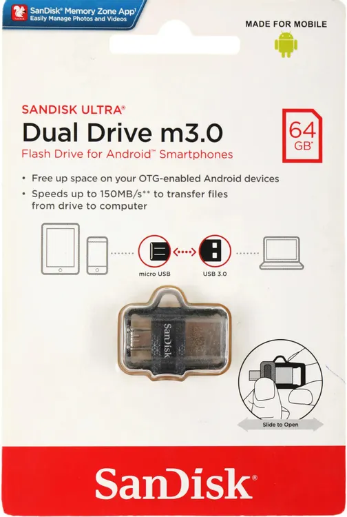 Накопитель USB-флэш 64 ГБ Sandisk Ultra Android Dual Drive OTG (SDDD3-064G-G46***); USB 3.0