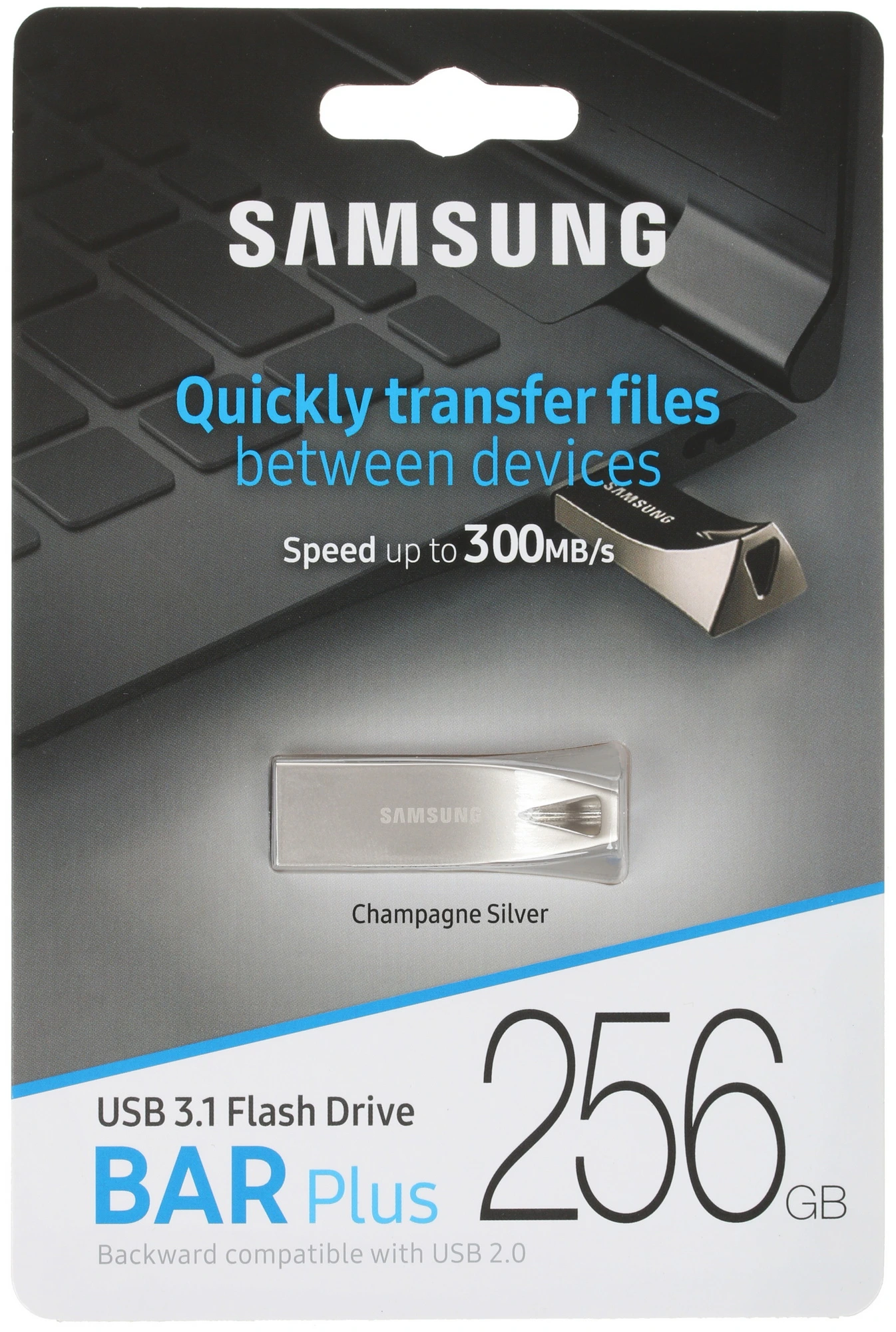 Накопитель USB-флэш 256 ГБ Samsung BAR Plus (MUF-256BE3); USB 3.1; моноблок; металлический корпус; up to 400Mb/s; серебристый