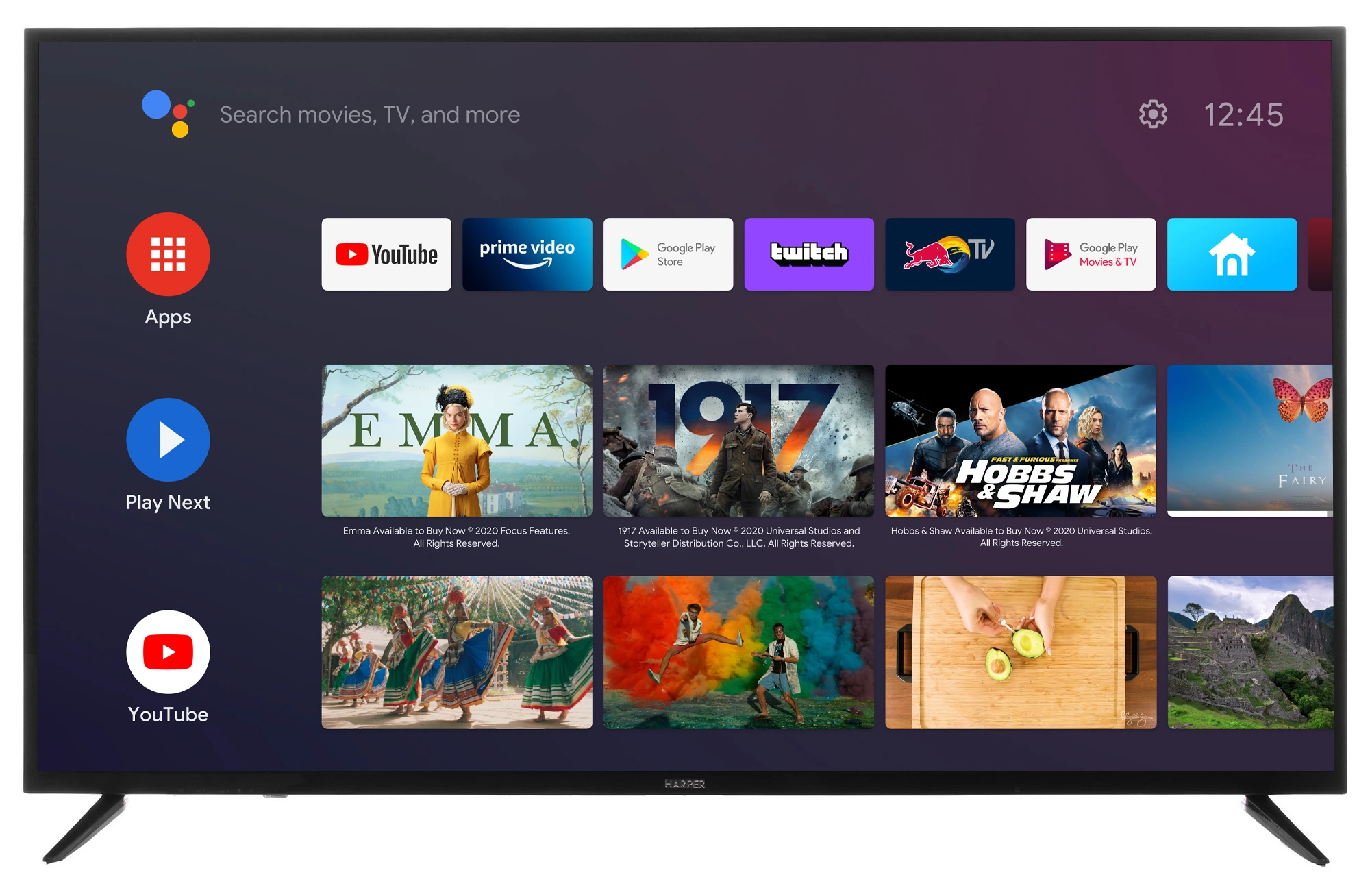 Телевизор 55" Harper 55U750TS (55U750TS); 3840x2160; IPS; Direct LED; 1 200:1; 300 кд/м²; 178°/178°; YaOS; 10 кг, черный