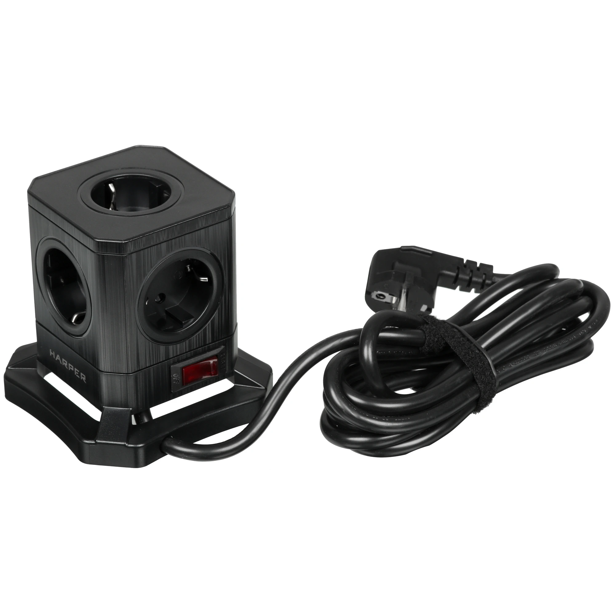 Сетевой фильтр HARPER UCH-730 Black; 3 м; 5 евро-розеток + 2xUSB + Type-C; PD 3.0, 220 В; 4000 Вт; 16А; выключатель; чёрный