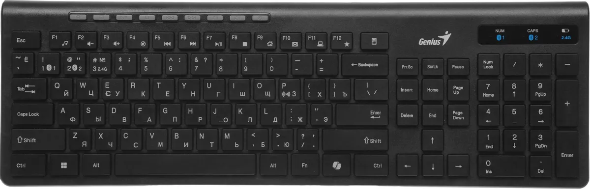 Комплект Genius SlimStar 8230 Black (31340015408); беспроводной; USB; мембранная; оптическая; 1600 dpi; 1xAA/1xAA; чёрный